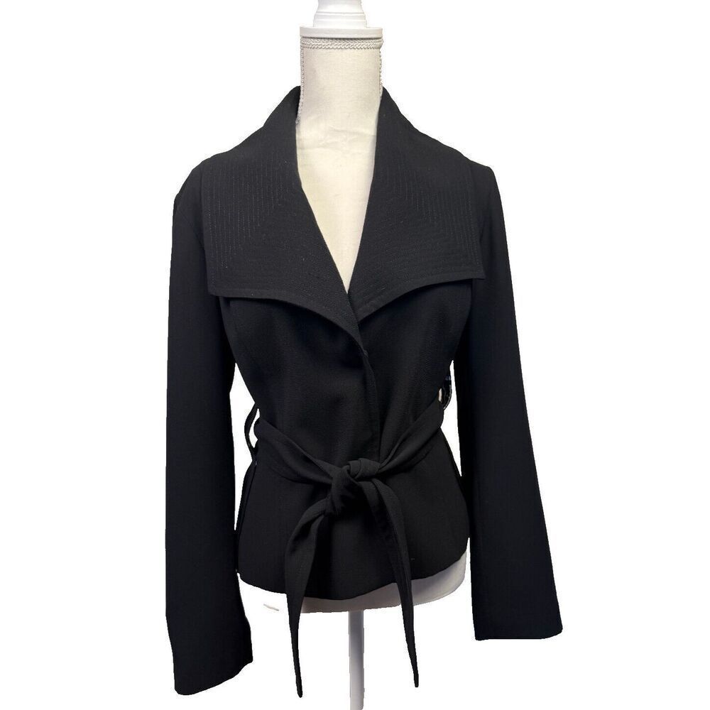 Harold's Big Collar Women's Designer Jacket Black Pockets Belt Snap Lined Size 8